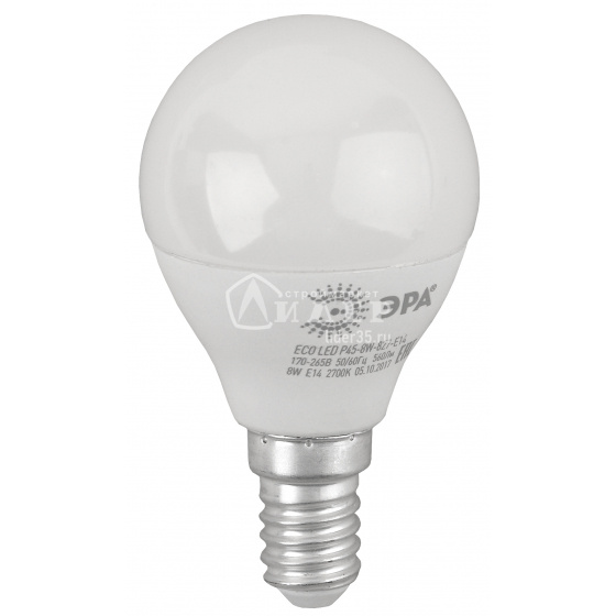 Лампа светодиодная LED smd Р45-8W-827-Е14 ECO Эра (10)