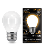 Лампа светодиодная LED Gauss 5Вт 230в Е27 Filament белый, dim шар 