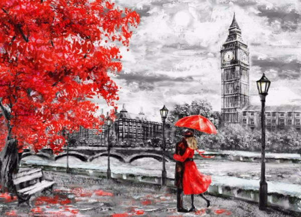 3D Фотообои "Романтичный осенний Лондон" на флиз.осн. (300см*240см) (Песок)