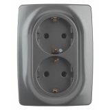 Розетка 2X2P+E Schuko, 16A-250В, IP20, Эра12, графит