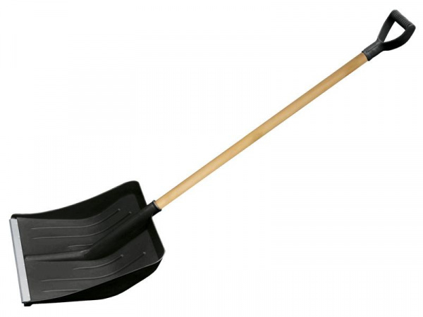 Лопата пластиковая №16  500x430 с ал.планкой, с деревянным черенком, V-ручка