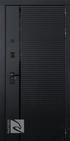 Двери металлические 2070х980х105х1,5мм. РАЙТВЕР PIANO Черный кварц/Белый софт правая
