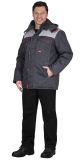 Куртка "Сириус-Фаворит" зимняя удлиненная т.серая со св. серым, меховой воротник