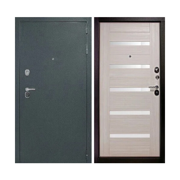 Двери металлические 2050х860х100 ДК РУБИКОН Царга (левая) сталь 1,2мм, 2замка, сереб.антик, Капучино