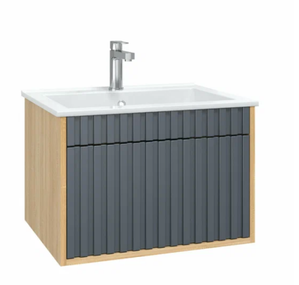 Тумба с умывальником Onika Дайлер 60 подвесная графит/дуб сонома (ум. Бергамо Нова 60)