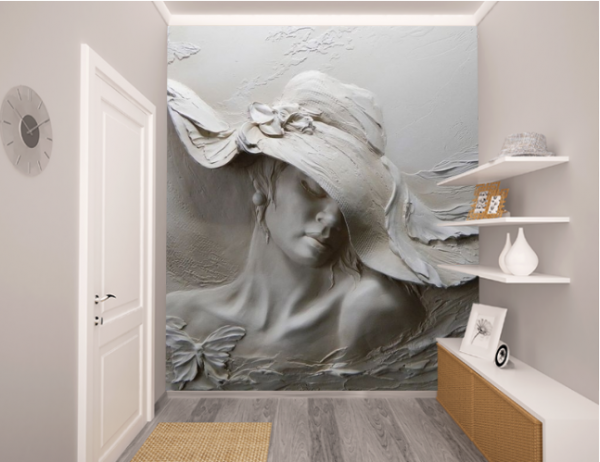 3D Фотообои "Барельеф женщина в шляпе" на флиз.осн. (300см*270см) (Песок)