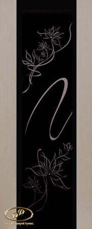Полотно остекленное ПАЛЕРМО 800 нат.шпон беленый дуб,стекло черный триплекс рис.4 цветки