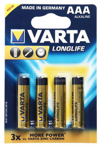 Батарейка щелочная Varta LR03 (AAA) LongLife 1.5В бл/4