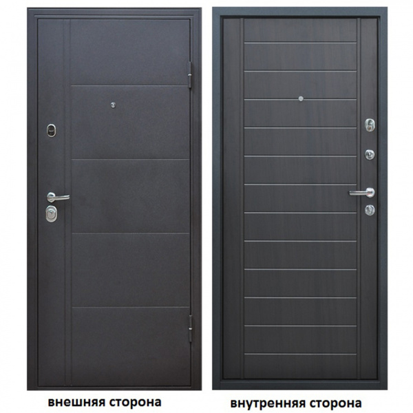 Двери металлические 2050х960х82х1,2мм. Форпост ЭВЕРЕСТ МДФвенге, серый графит, мин.вата правая