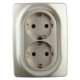 Розетка 2-местная со шторками 2X2P+E Schuko, 16A-250В, IP20, Эра12, шампань ЭРА